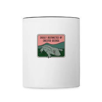 Distracted by Crested Geckos Exotic Animal Lizard - Contrasting Mug - white/black - Front