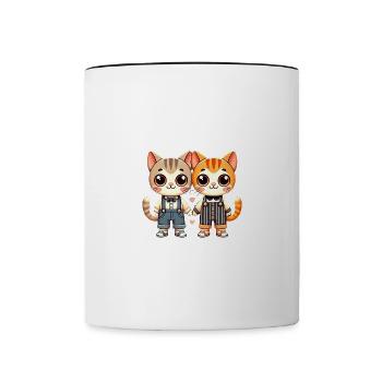 Two Cute Cat Friends Holding Hands - Tasse zweifarbig - Weiß/Schwarz - Vorne