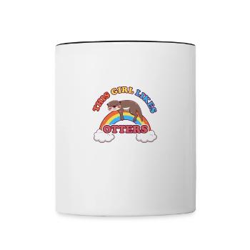 Girl Likes Cute Sea Otters Forest Animal Rainbow - Contrasting Mug - white/black - Front