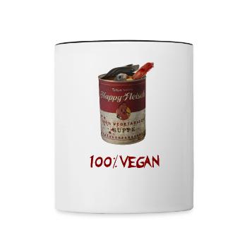 Veganer Grusel mit Happy Fleisch - 100% Vegan - Tasse zweifarbig - Weiß/Schwarz - Vorne