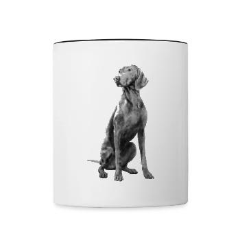 Sitzender Weimaraner Hund - Tasse zweifarbig - Weiß/Schwarz - Vorne