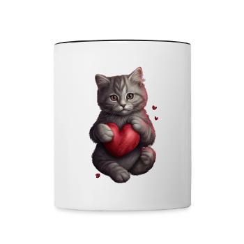 Chat mignon avec cœur pour les amoureux des chats aiment bébé - Mug contrasté - blanc/noir - Devant