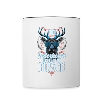 Mei Lederhosn is in da Wäsch Lederhosen Ersatz - Mug contrasté - blanc/noir - Devant