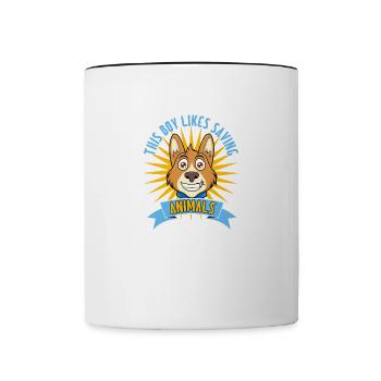 Junge rettet gerne Tiere retten Katzen Hunde - Tasse zweifarbig - Weiß/Schwarz - Vorne