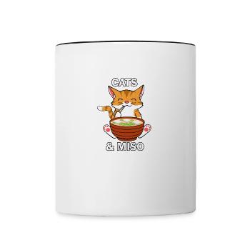 Miso Soup Cats Cute Kitty Ramen Noodles - Contrasting Mug - white/black - Front