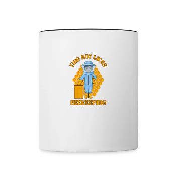 Junge mag Imkerei, niedliches Bienen-Design, Natur - Tasse zweifarbig - Weiß/Schwarz - Vorne