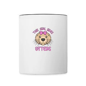 Une fille aime les loutres, citation ironique, - Mug contrasté - blanc/noir - Devant