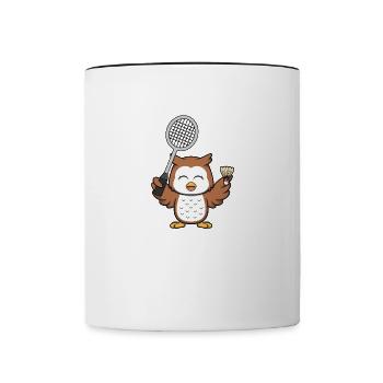 Raquette de badminton Hibou jouant au badminton - Mug contrasté - blanc/noir - Devant