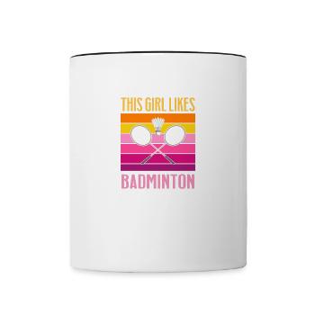 Girl Likes Badminton, rétro, Hobby Sports - Mug contrasté - blanc/noir - Devant
