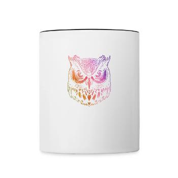 Bunte Eule, künstlerischer Vogel, Wildtiere, - Tasse zweifarbig - Weiß/Schwarz - Vorne