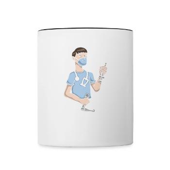 Arzt mit Mundschutz, Spritze und Stethoskop - Tasse zweifarbig - Weiß/Schwarz - Vorne
