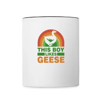 Boy Likes Cute Geese Funny Saying Nature Goose - Contrasting Mug - white/black - Front