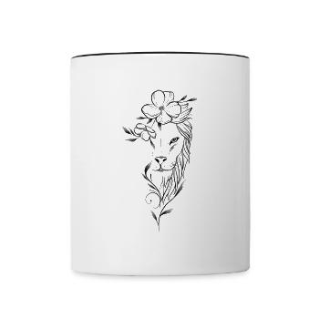 Lion floral dotwork art - Mug contrasté - blanc/noir - Devant