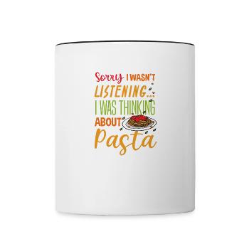 Penser aux pâtes Spaghetti Chef Cuisine italienne - Mug contrasté - blanc/noir - Devant