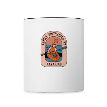 Distrait par le kayak, le canoë, le kayak en eau - Mug contrasté - blanc/noir - Devant