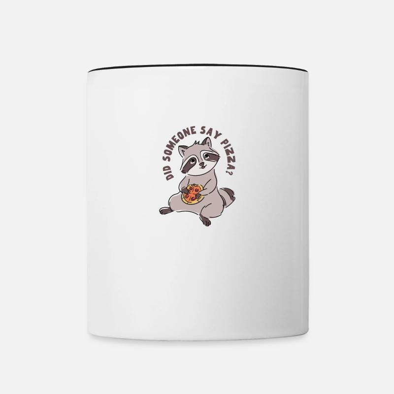 Un raton laveur mangeant une pizza, un mignon - Mug contrasté - blanc/noir