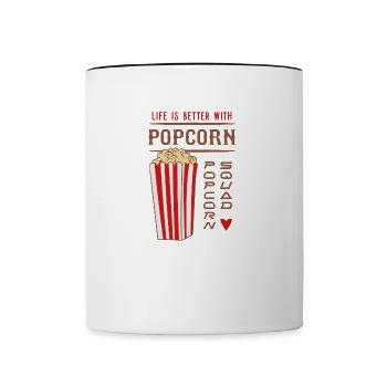 Das ironische Sprichwort „Leben mit Popcorn“ - Tasse zweifarbig - Weiß/Schwarz - Vorne