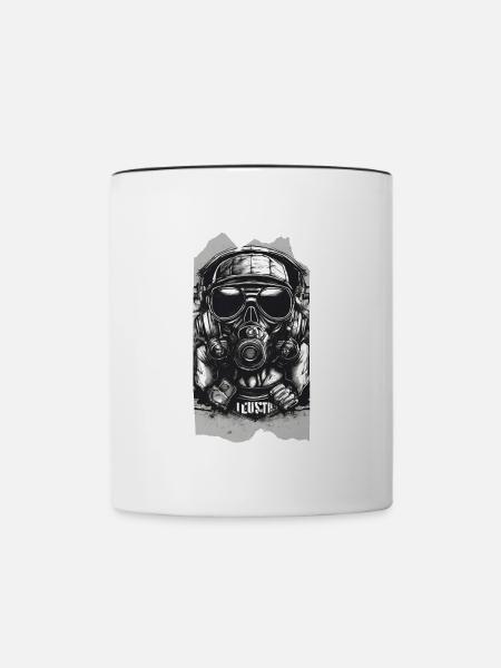 Sonorous Sentinel, Gasmasken-Kopfhörer Graustufen - Tasse zweifarbig - Weiß/Schwarz