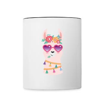 cooles Lama mit Sonnenbrille - Tasse zweifarbig - Weiß/Schwarz - Vorne