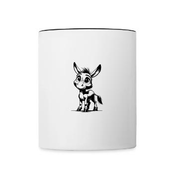 Knuffiger kleiner Esel Bleistift Zeichnung - Tasse zweifarbig - Weiß/Schwarz - Vorne