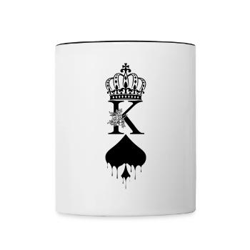 King Pik mit Krone und Blumen-Verzierung - Tasse zweifarbig - Weiß/Schwarz - Vorne