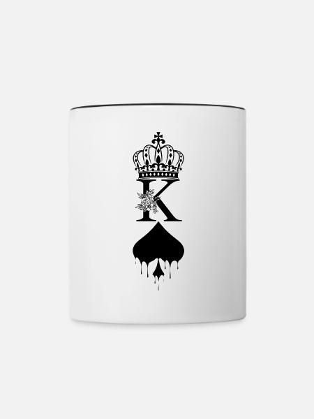 King Pik mit Krone und Blumen-Verzierung - Tasse zweifarbig - Weiß/Schwarz