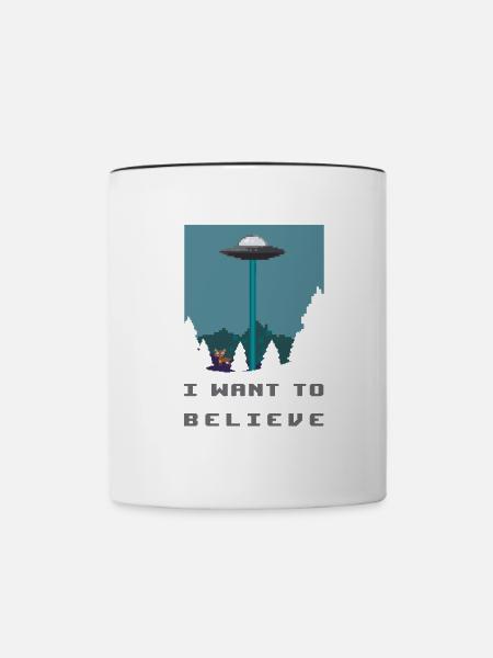 I want to believe - Pixelart Alien Raumschiff - Tasse zweifarbig - Weiß/Schwarz