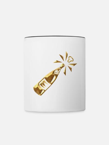 Sektflasche - Tasse zweifarbig - Weiß/Schwarz