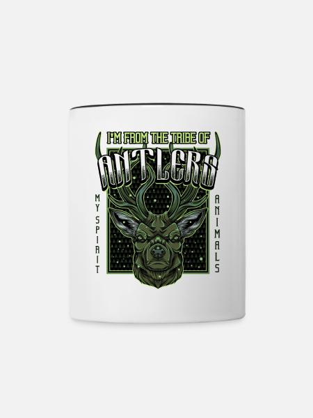 Modern Hirschkopf | Waldtier Rehbock Geschenkidee - Tasse zweifarbig - Weiß/Schwarz