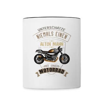 Old man motorcycle cool motorcyclist saying - Contrasting Mug - white/black - Front