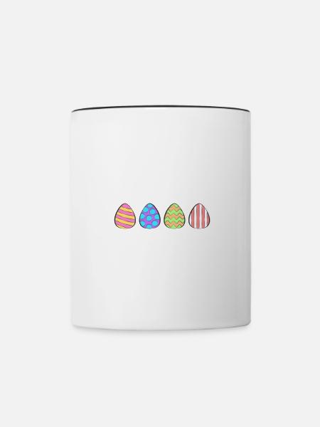 4 bunte Ostereier - Tasse zweifarbig - Weiß/Schwarz