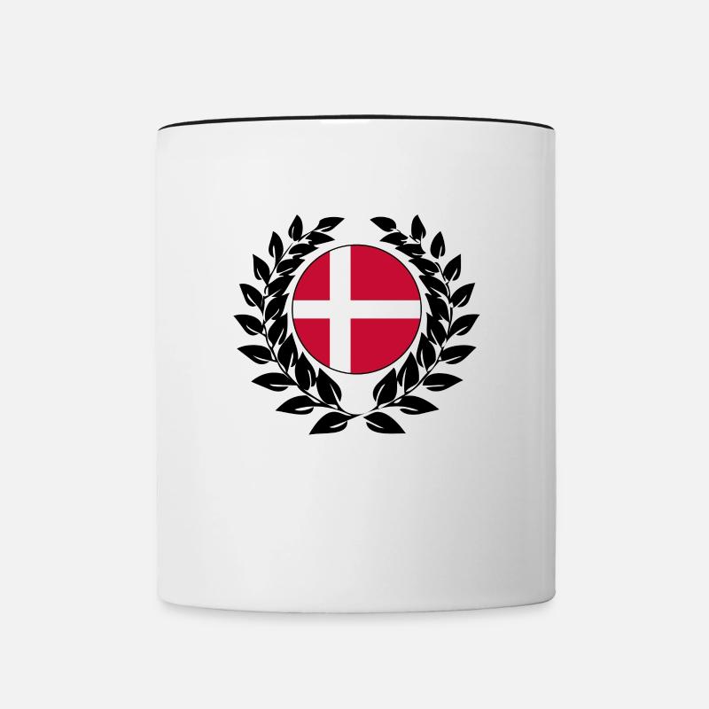 Danemark drapeau danois Drapeau drapeau laurier - Mug contrasté - blanc/noir