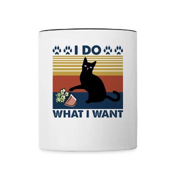 T-shirt Je fais ce que je veux chat avec plante - Mug contrasté - blanc/noir - Devant