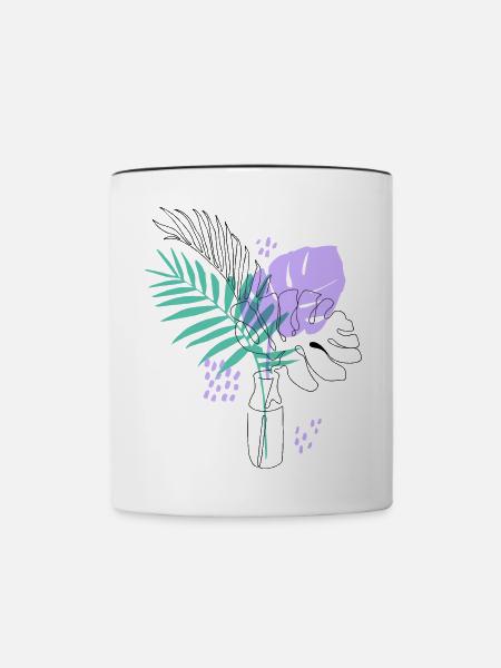 Künstlerische Pflanzenillustration - Tasse zweifarbig - Weiß/Schwarz