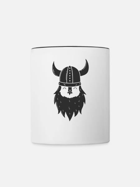 Wikinger mit Vollbart und Wikingerhelm - Tasse zweifarbig - Weiß/Schwarz