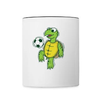 Turtle plays and loves football - Contrasting Mug - white/black - Front