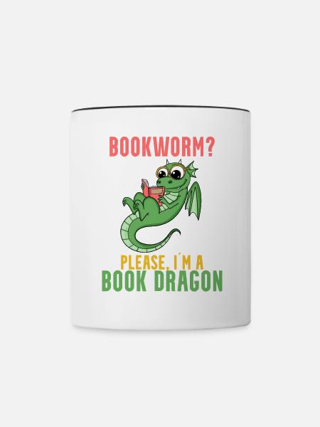 Bücher Drache Geschenk - Tasse zweifarbig - Weiß/Schwarz