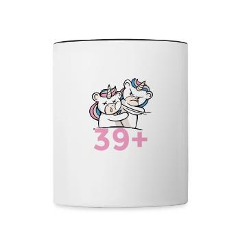 Ich bin 39+ Frag mich nochmal und klatscht Glitzer - Tasse zweifarbig - Weiß/Schwarz - Vorne