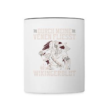 Durch Meine Venen Fliesst Wikingerblut Walkürenaxt - Tasse zweifarbig - Weiß/Schwarz - Vorne