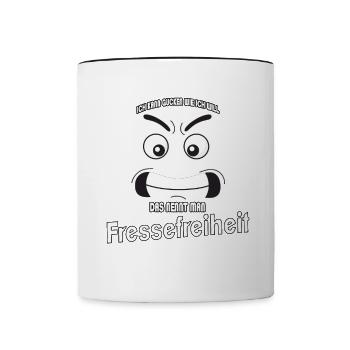 Ich kann gucken wie ich will - Fressefreiheit! - Tasse zweifarbig - Weiß/Schwarz - Vorne