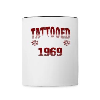 Tatoué depuis 1969 Thème Rose Rouge - Mug contrasté - blanc/noir - Devant
