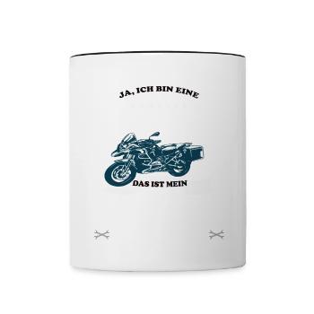 FRAU Motorrad Motorradfahrer Biker Feuerstuhl Bike - Tasse zweifarbig - Weiß/Schwarz - Vorne