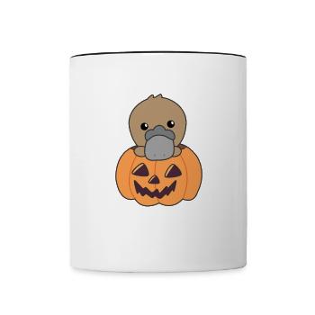 Platypus in pumpkin cute animals Happy Halloween - Contrasting Mug - white/black - Front