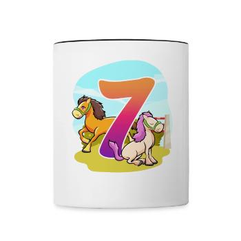 7th Birthday Riding Horse Theme Seven Party - Contrasting Mug - white/black - Front
