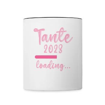 Tante 2023 loading Nichte Neffe Baby Tanten - Tasse zweifarbig - Weiß/Schwarz - Vorne