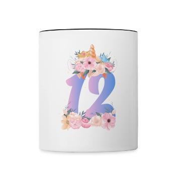 12 Couronne de licorne Mignon Bouquet de Fleurs 12. - Mug contrasté - blanc/noir - Devant