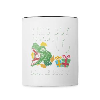 Boy Is Now 10 Double Digit Dino 10th Birthday - Contrasting Mug - white/black - Front