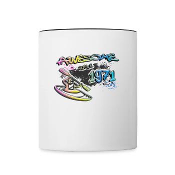 Génial depuis 1971. Kayak, kayakiste. Graffiti - Mug contrasté - blanc/noir - Devant