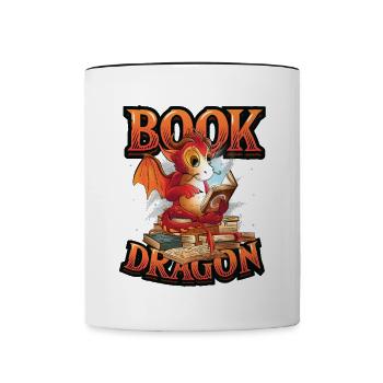 Bookworm, reading book, dragon. - Contrasting Mug - white/black - Front