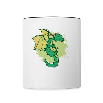 cooler Drache mit Hörner lustiges Tier - Tasse zweifarbig - Weiß/Schwarz - Vorne